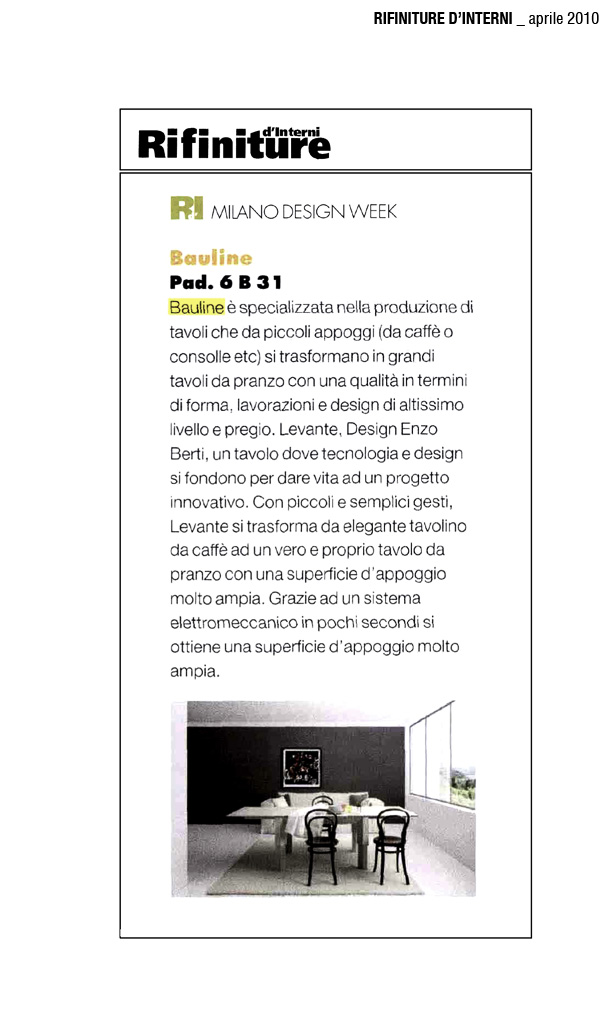 April 2010, Cover Rifiniture d’Interni Magazine
